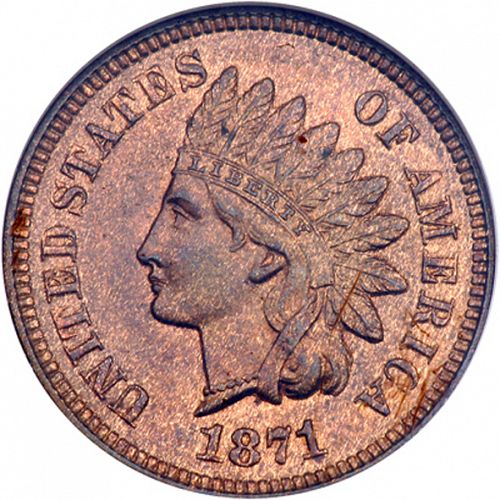1 cent Obverse Image minted in UNITED STATES in 1871 (Indian Head)  - The Coin Database