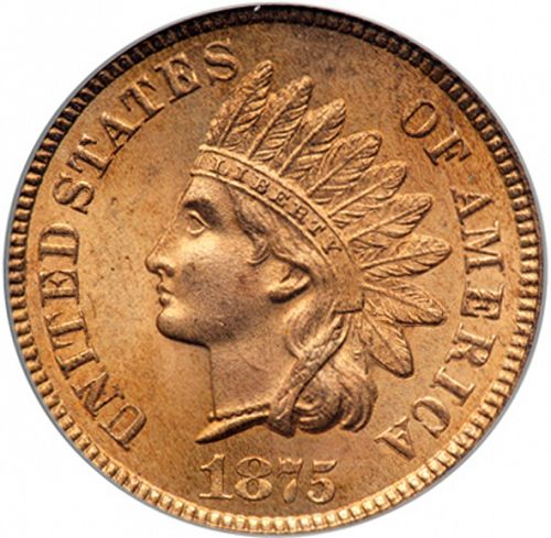 1 cent Obverse Image minted in UNITED STATES in 1875 (Indian Head)  - The Coin Database
