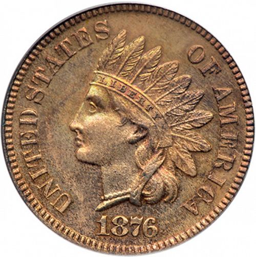 1 cent Obverse Image minted in UNITED STATES in 1876 (Indian Head)  - The Coin Database