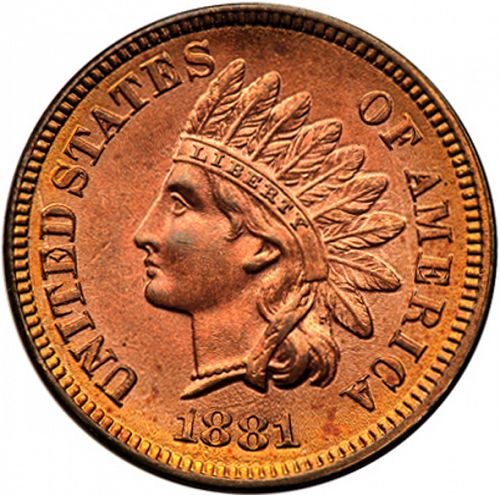 1 cent Obverse Image minted in UNITED STATES in 1881 (Indian Head)  - The Coin Database