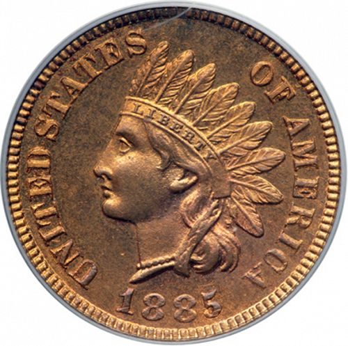 1 cent Obverse Image minted in UNITED STATES in 1885 (Indian Head)  - The Coin Database
