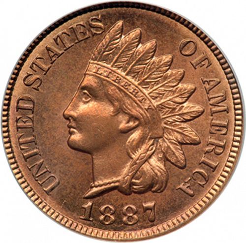 1 cent Obverse Image minted in UNITED STATES in 1887 (Indian Head)  - The Coin Database