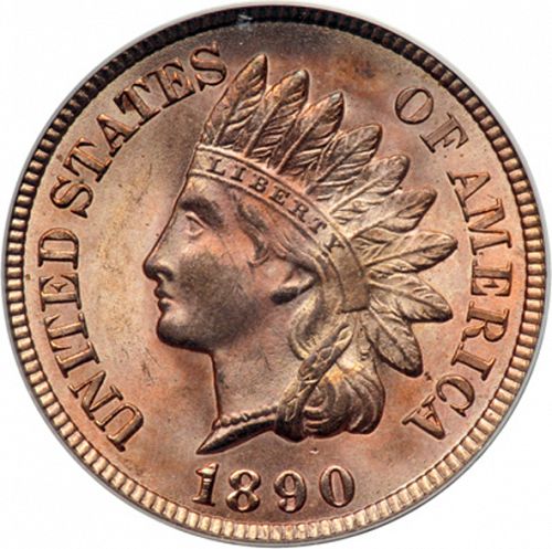 1 cent Obverse Image minted in UNITED STATES in 1890 (Indian Head)  - The Coin Database