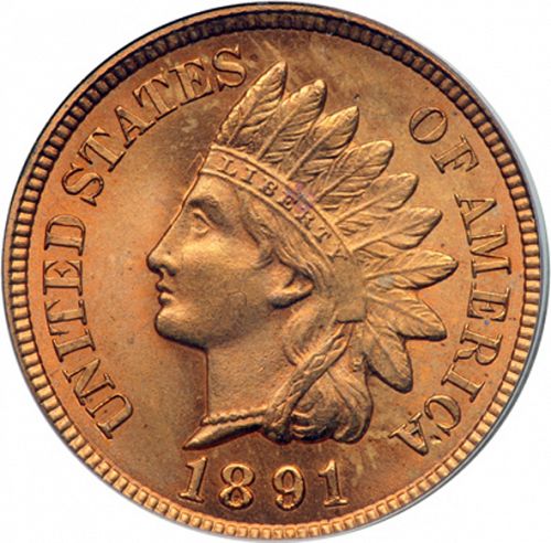 1 cent Obverse Image minted in UNITED STATES in 1891 (Indian Head)  - The Coin Database