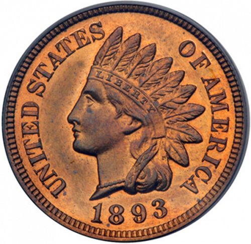 1 cent Obverse Image minted in UNITED STATES in 1893 (Indian Head)  - The Coin Database