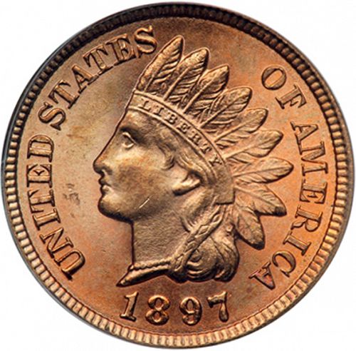 1 cent Obverse Image minted in UNITED STATES in 1897 (Indian Head)  - The Coin Database