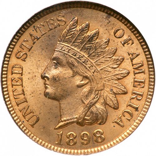1 cent Obverse Image minted in UNITED STATES in 1898 (Indian Head)  - The Coin Database