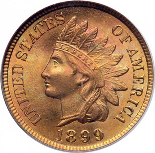 1 cent Obverse Image minted in UNITED STATES in 1899 (Indian Head)  - The Coin Database