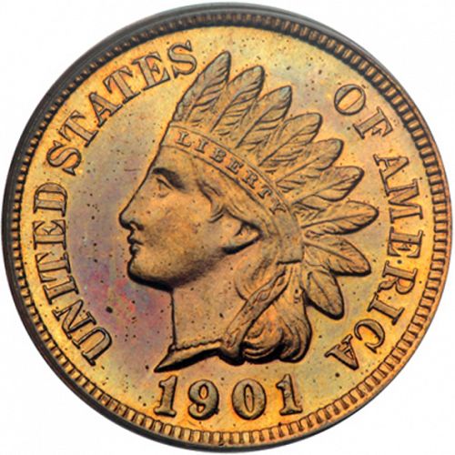1 cent Obverse Image minted in UNITED STATES in 1901 (Indian Head)  - The Coin Database
