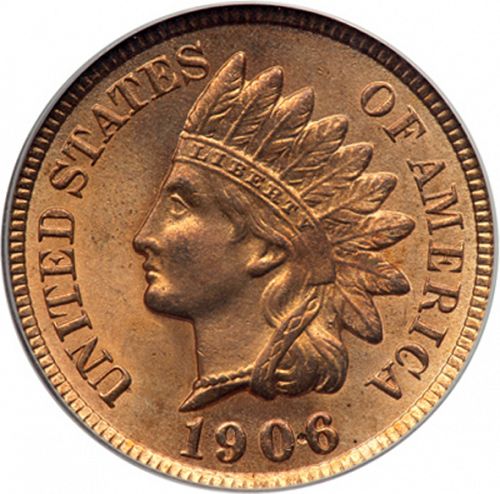1 cent Obverse Image minted in UNITED STATES in 1906 (Indian Head)  - The Coin Database