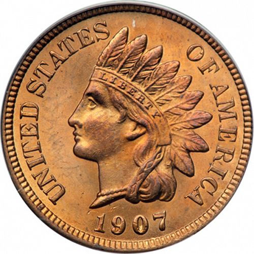 1 cent Obverse Image minted in UNITED STATES in 1907 (Indian Head)  - The Coin Database