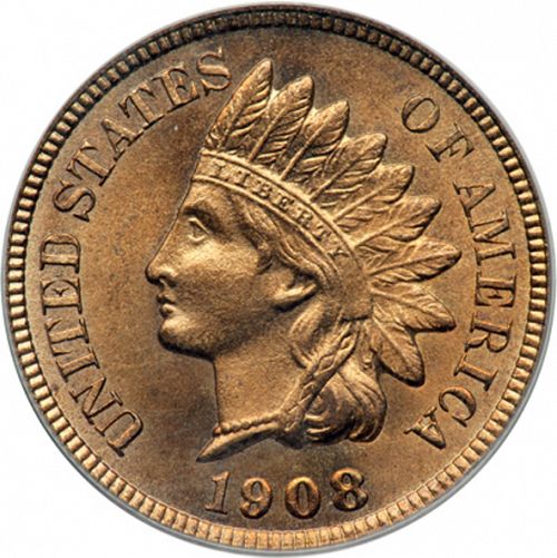 1 cent Obverse Image minted in UNITED STATES in 1908S (Indian Head)  - The Coin Database