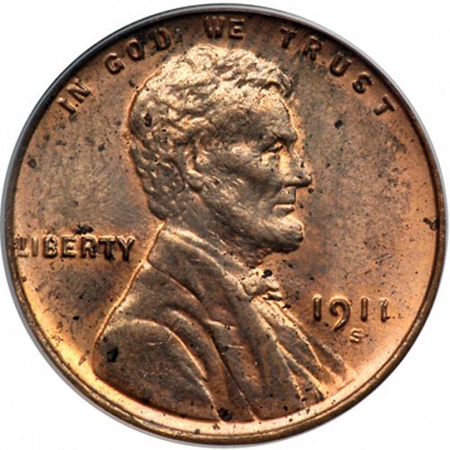 1 cent Obverse Image minted in UNITED STATES in 1911S (Lincoln)  - The Coin Database