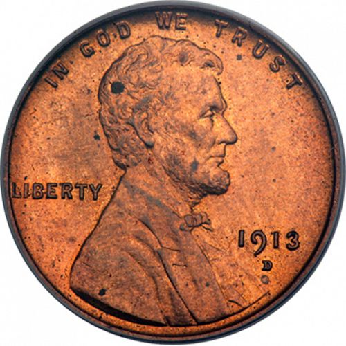 1 cent Obverse Image minted in UNITED STATES in 1913D (Lincoln)  - The Coin Database