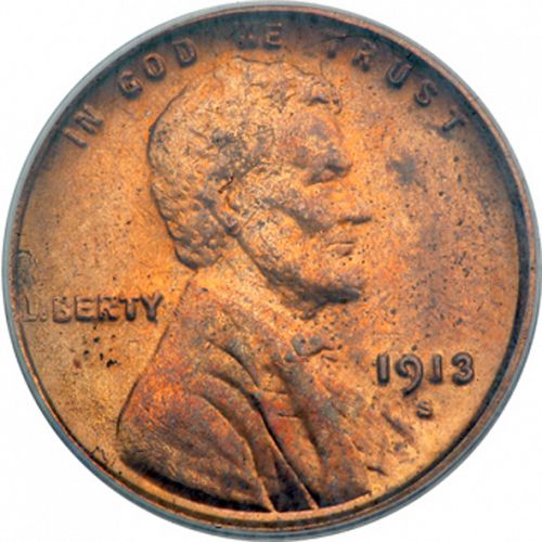 1 cent Obverse Image minted in UNITED STATES in 1913S (Lincoln)  - The Coin Database