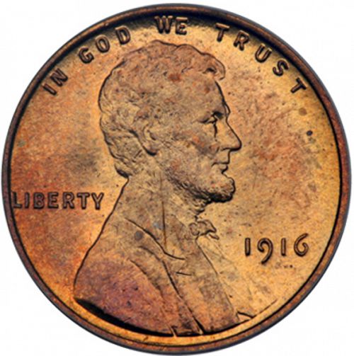 1 cent Obverse Image minted in UNITED STATES in 1916 (Lincoln)  - The Coin Database