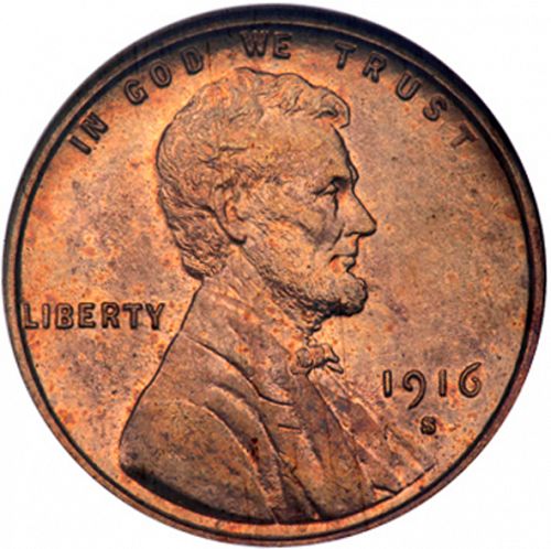 1 cent Obverse Image minted in UNITED STATES in 1916S (Lincoln)  - The Coin Database