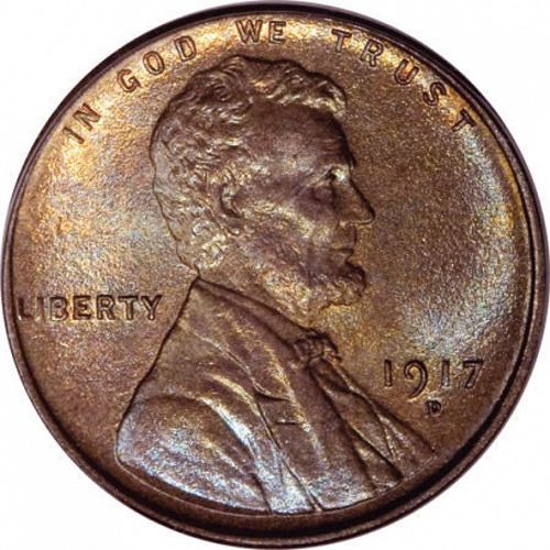 1 cent Obverse Image minted in UNITED STATES in 1917D (Lincoln)  - The Coin Database