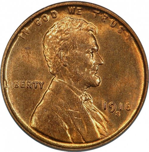 1 cent Obverse Image minted in UNITED STATES in 1918S (Lincoln)  - The Coin Database