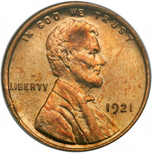 1 cent Obverse Image minted in UNITED STATES in 1921 (Lincoln)  - The Coin Database