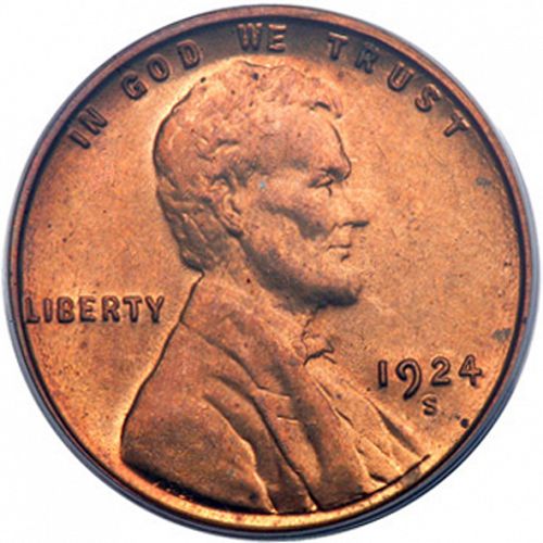 1 cent Obverse Image minted in UNITED STATES in 1924S (Lincoln)  - The Coin Database