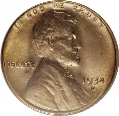 1 cent Obverse Image minted in UNITED STATES in 1934D (Lincoln)  - The Coin Database