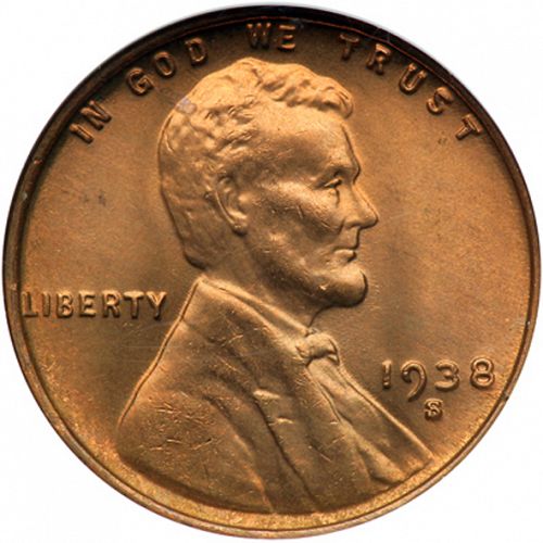 1 cent Obverse Image minted in UNITED STATES in 1938S (Lincoln)  - The Coin Database