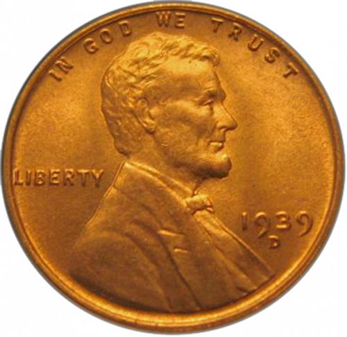 1 cent Obverse Image minted in UNITED STATES in 1939D (Lincoln)  - The Coin Database