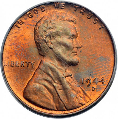 1 cent Obverse Image minted in UNITED STATES in 1944D (Lincoln)  - The Coin Database