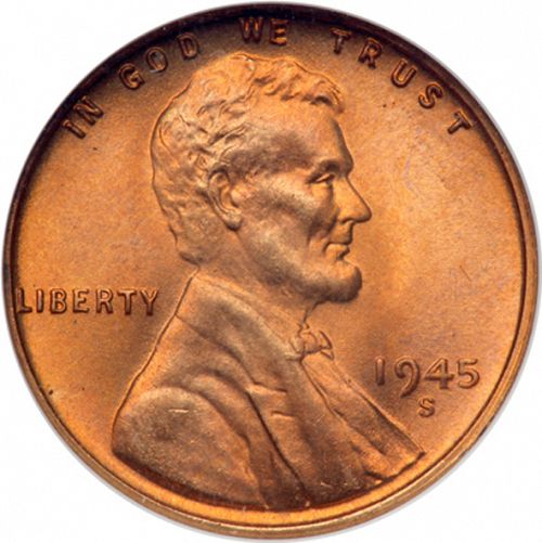 1 cent Obverse Image minted in UNITED STATES in 1945S (Lincoln)  - The Coin Database