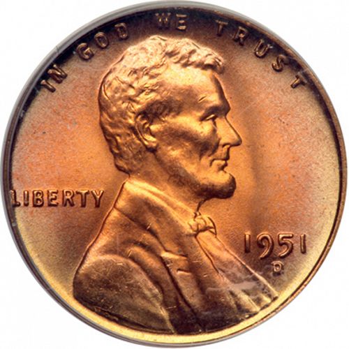 1 cent Obverse Image minted in UNITED STATES in 1951D (Lincoln)  - The Coin Database
