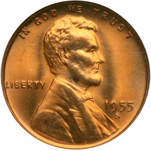 1 cent Obverse Image minted in UNITED STATES in 1955S (Lincoln)  - The Coin Database
