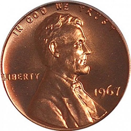 1 cent Obverse Image minted in UNITED STATES in 1967 (Lincoln - Memorial Reverse)  - The Coin Database