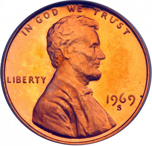 1 cent Obverse Image minted in UNITED STATES in 1969S (Lincoln - Memorial Reverse)  - The Coin Database