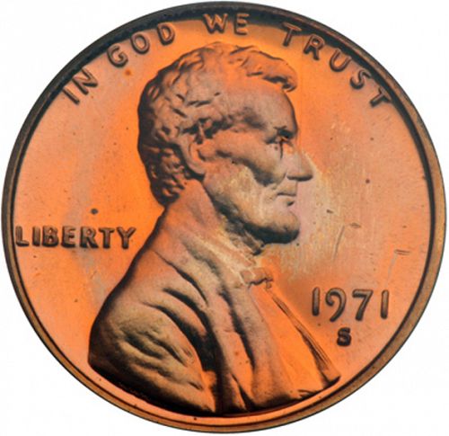 1 cent Obverse Image minted in UNITED STATES in 1971S (Lincoln - Memorial Reverse)  - The Coin Database