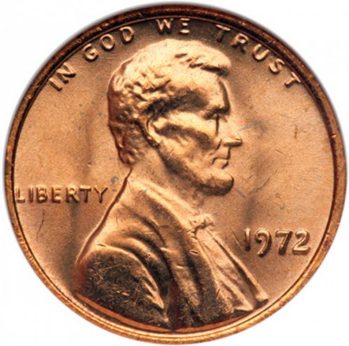 1 cent Obverse Image minted in UNITED STATES in 1972 (Lincoln - Memorial Reverse)  - The Coin Database