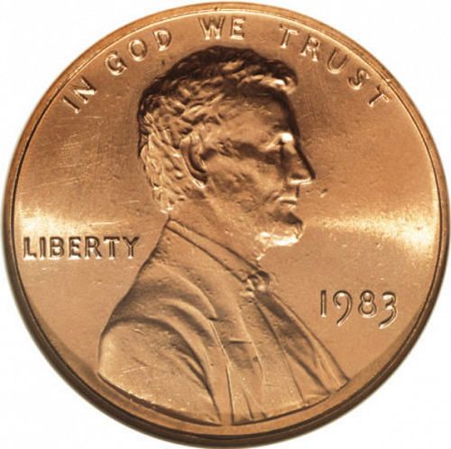 1 cent Obverse Image minted in UNITED STATES in 1983 (Lincoln - Memorial Reverse)  - The Coin Database