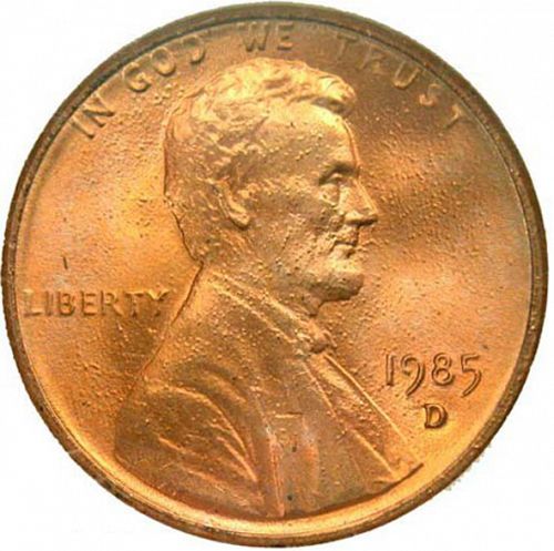 1 cent Obverse Image minted in UNITED STATES in 1985D (Lincoln - Memorial Reverse)  - The Coin Database