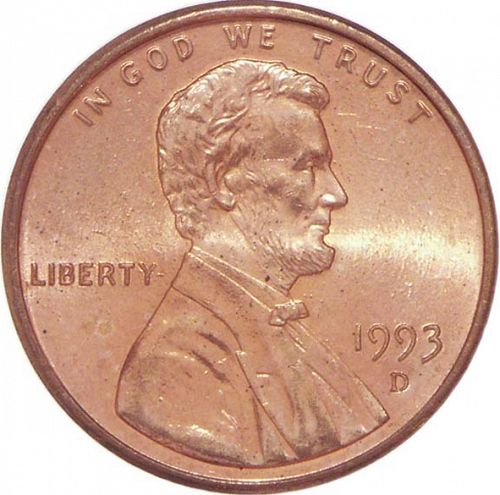 1 cent Obverse Image minted in UNITED STATES in 1993D (Lincoln - Memorial Reverse)  - The Coin Database