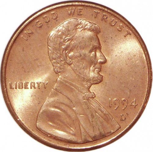 1 cent Obverse Image minted in UNITED STATES in 1994D (Lincoln - Memorial Reverse)  - The Coin Database