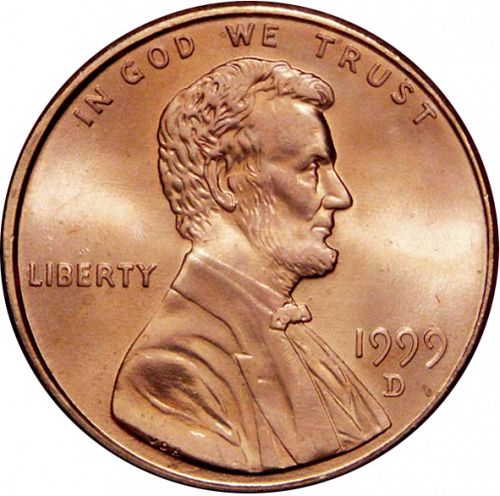 1 cent Obverse Image minted in UNITED STATES in 1999D (Lincoln - Memorial Reverse)  - The Coin Database