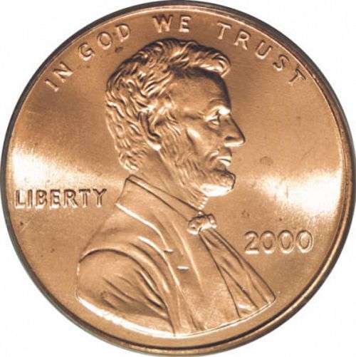 1 cent Obverse Image minted in UNITED STATES in 2000 (Lincoln - Memorial Reverse)  - The Coin Database