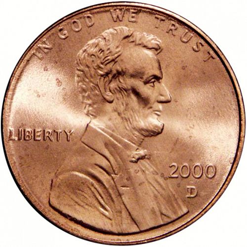 1 cent Obverse Image minted in UNITED STATES in 2000D (Lincoln - Memorial Reverse)  - The Coin Database