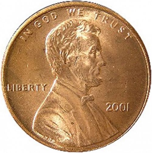 1 cent Obverse Image minted in UNITED STATES in 2001 (Lincoln - Memorial Reverse)  - The Coin Database