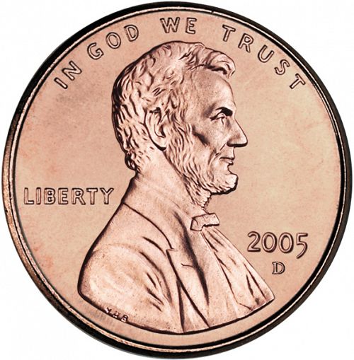 1 cent Obverse Image minted in UNITED STATES in 2005D (Lincoln - Memorial Reverse)  - The Coin Database