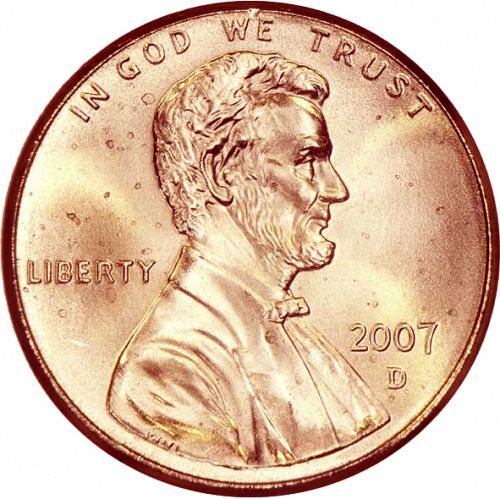 1 cent Obverse Image minted in UNITED STATES in 2007D (Lincoln - Memorial Reverse)  - The Coin Database
