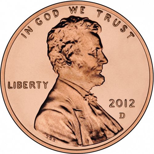 1 cent Obverse Image minted in UNITED STATES in 2012D (Lincoln - Union Shield Reverse)  - The Coin Database