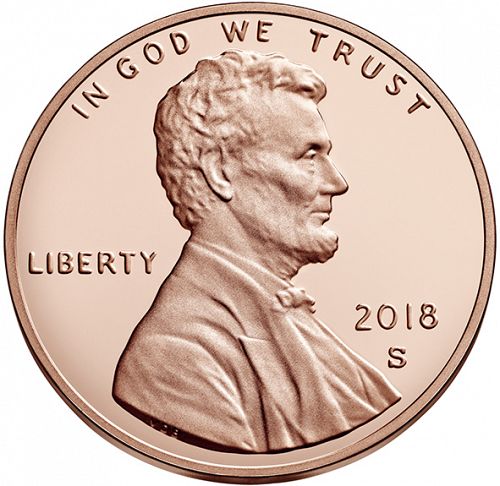 1 cent Obverse Image minted in UNITED STATES in 2018S (Lincoln - Union Shield Reverse)  - The Coin Database