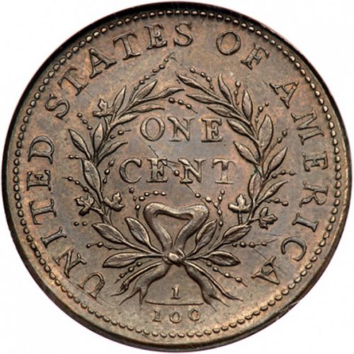 1 cent Reverse Image minted in UNITED STATES in 1793 (Flowing Hair - Wreath reverse)  - The Coin Database