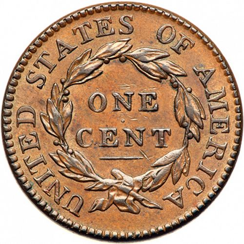 1 cent Reverse Image minted in UNITED STATES in 1819 (Coronet)  - The Coin Database